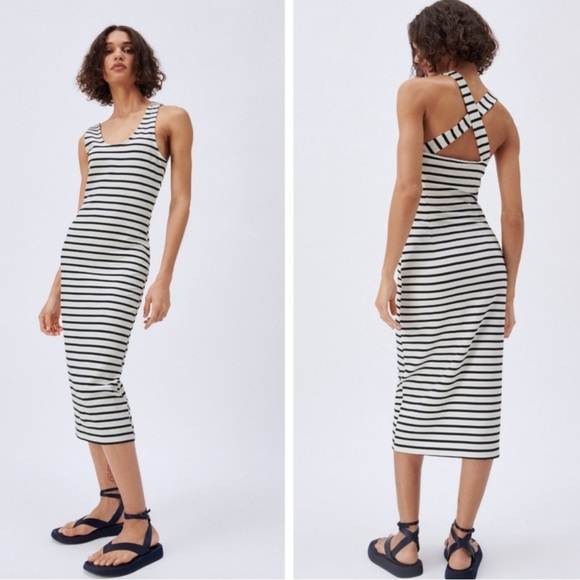 Zara Dresses & Skirts - Zara Striped Cross back Midi Dress 🌸